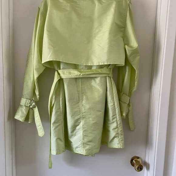 INC vintage Y2K chartreuse trench, sz S - Picture 2 of 5